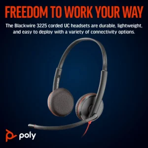 Poly Blackwire 3225 Stereo USB-C Headset +3.5mm Plug +USB-C/A Adapter (Bulk)