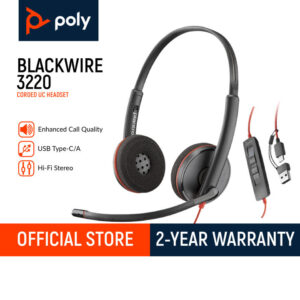 Poly Blackwire 3220 Stereo USB-C Headset +USB-C/A Adapter (Bulk)